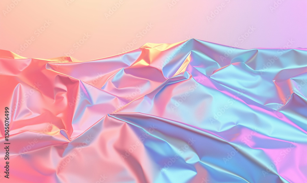 Poster wrinkled fabric with colorful background texture. abstract shiny fabric texture with pink and blue c