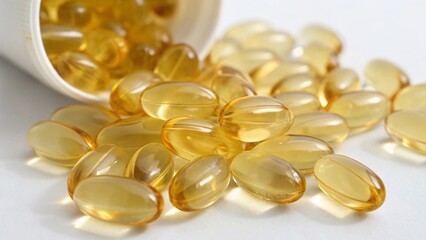 Golden Softgel Capsules &ndash; Transparent Omega-3 Fish Oil Pills
