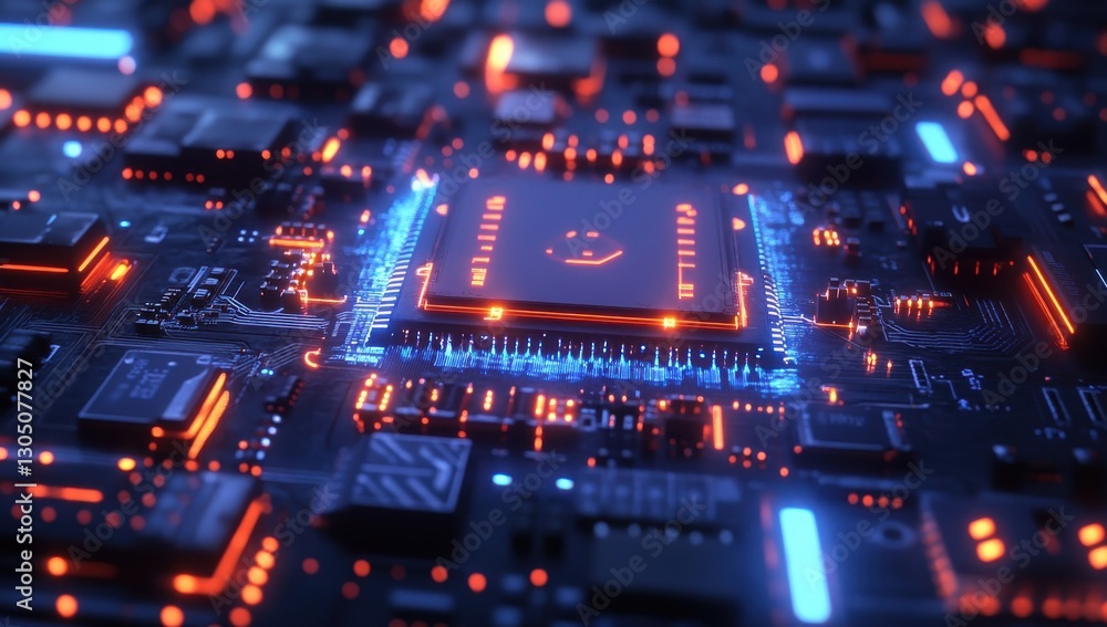 Aufkleber abstract close-up of a high-tech circuit board with glowing components and modern digital technology