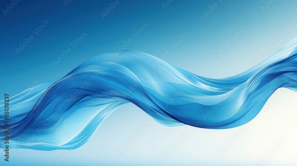 Poster abstract flowing blue fabric wave against serene gradient background creating a sense of motion and 