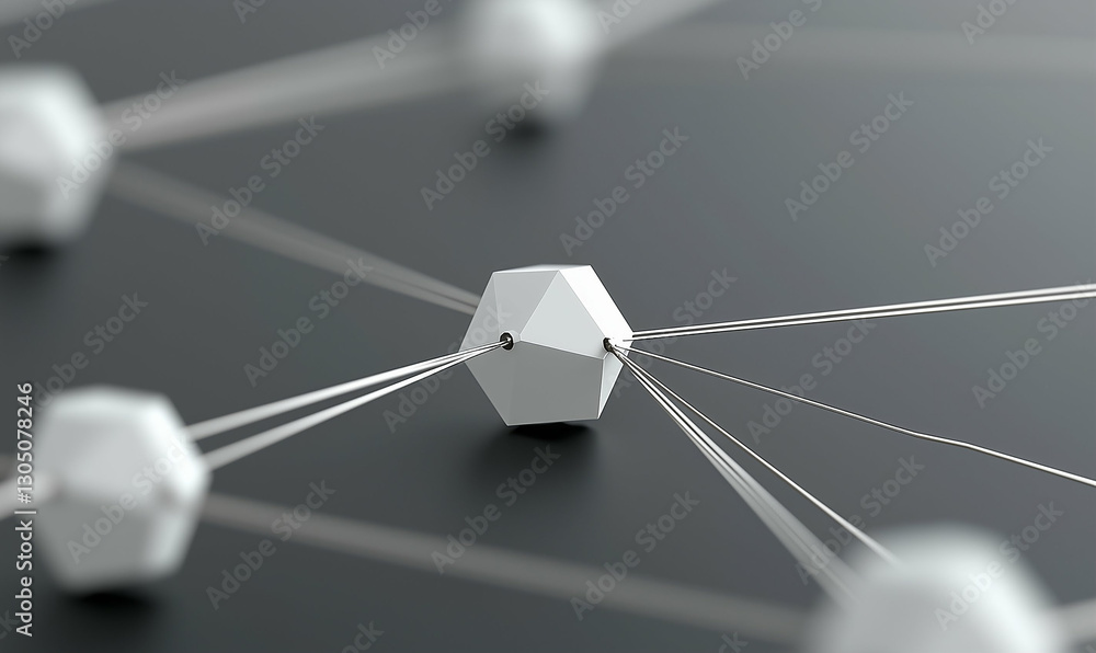 Poster geometric shapes network design. abstract network of geometric shapes connected by lines on a dark b