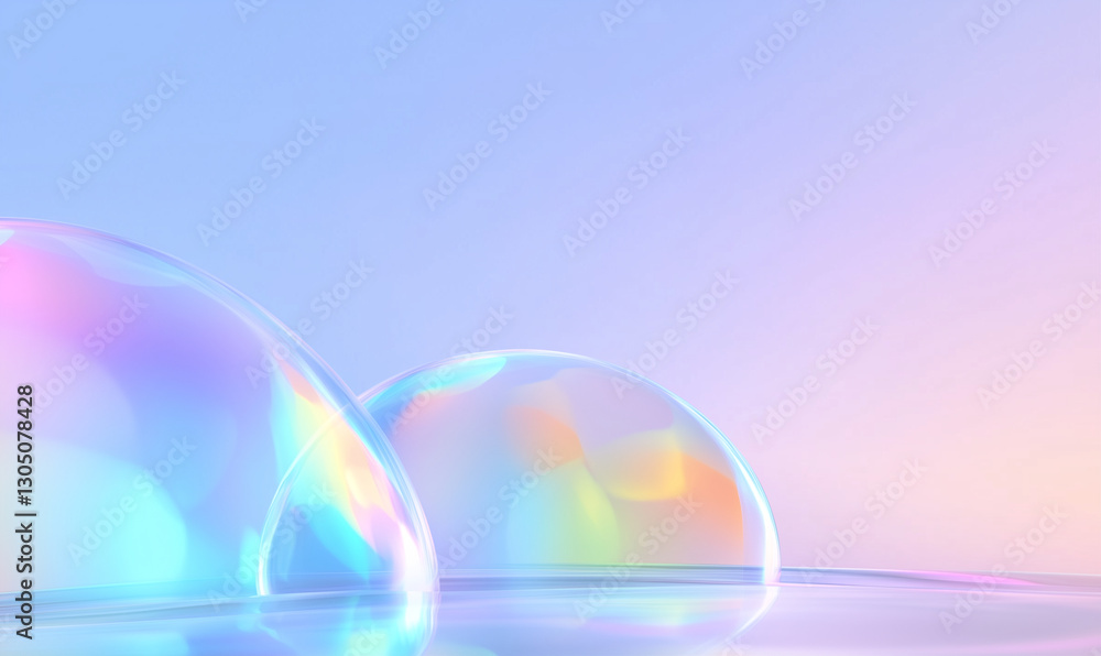 Poster soap bubbles iridescent with colorful reflections. soap bubbles with iridescent reflections on a shi