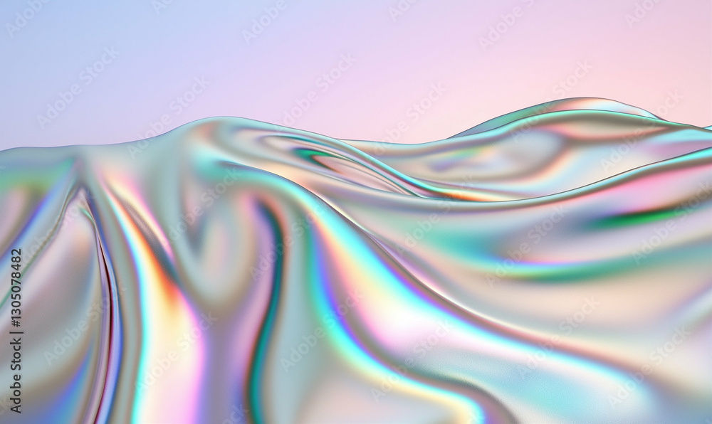 Poster iridescent fabric with metallic texture and smooth waves. abstract iridescent fabric with smooth wav