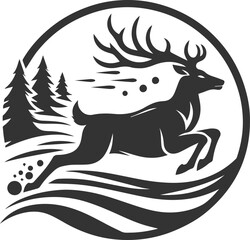 Deer sprinting through a snowy landscape animal silhouette vector