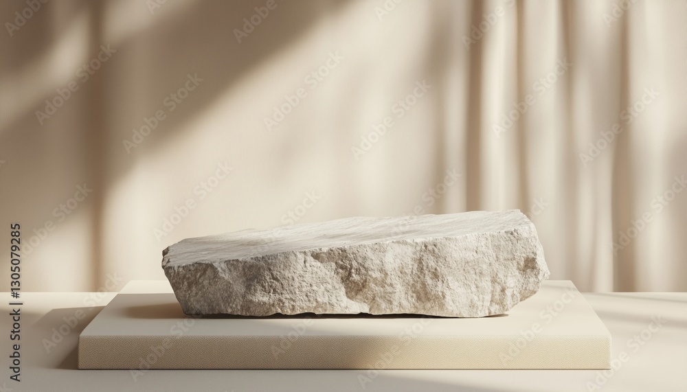 Poster luxurious stone display stand on soft beige backdrop with striking shadow play - perfect for showcas