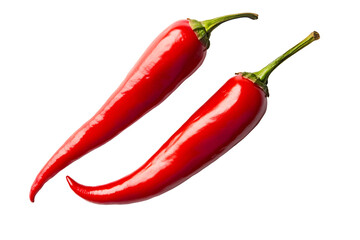 Two red chili peppers cut out, kept on white or transparent background