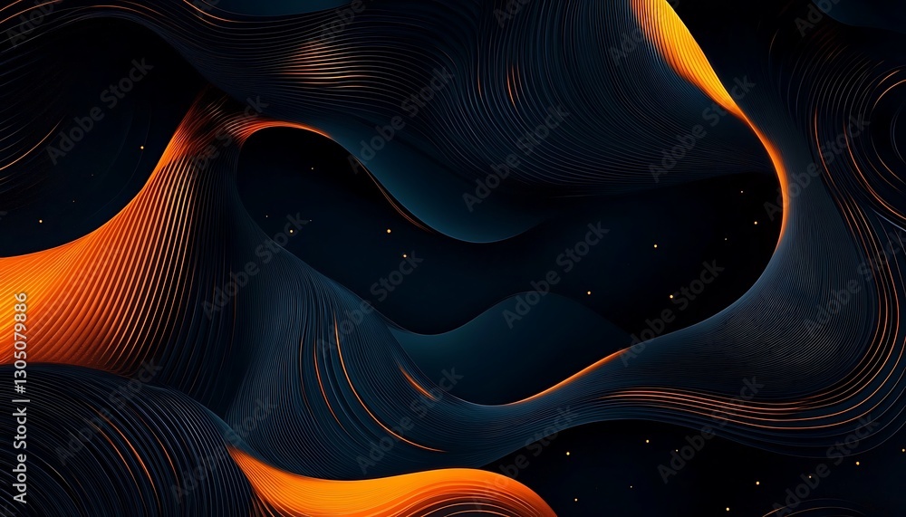 Poster abstract dark background featuring dynamic flowing lines and gradients in orange tones for a modern 