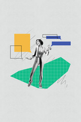 Composite art 3d creative image collage of happy girl dance communication speech bubble dialogue...