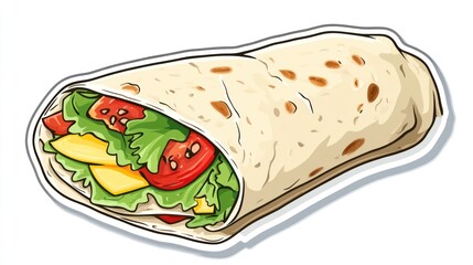 Cartoon Wrap with Vegetables, Delicious Food Illustration, Possible Stock Photo Use