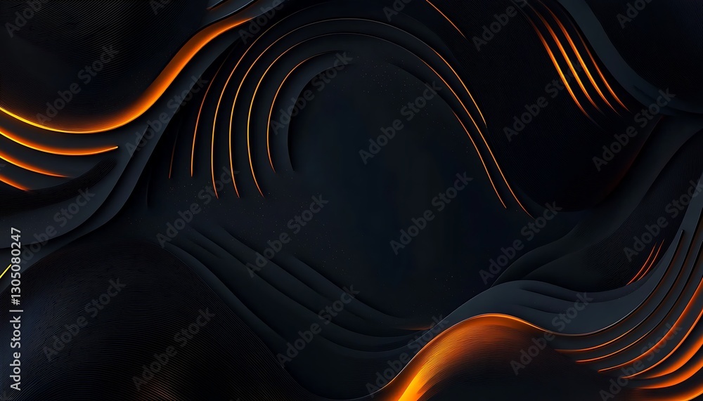 Poster abstract dark background featuring dynamic flowing lines and gradients in orange tones for a modern 
