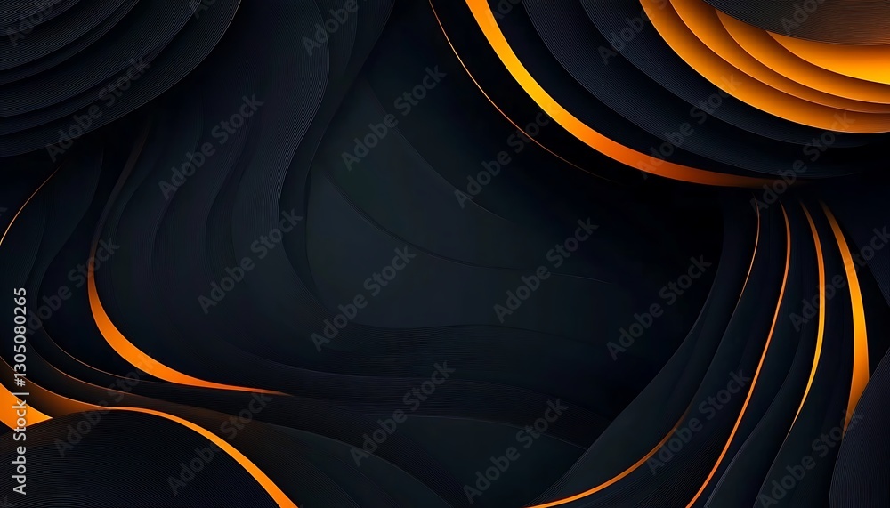 Poster abstract dark background featuring dynamic flowing lines and gradients in orange tones for a modern 