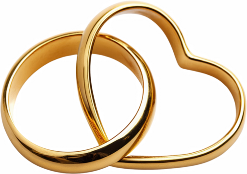 Two Intertwined Gold Wedding Rings Forming a Heart Shape Romantic Jewelry Concept