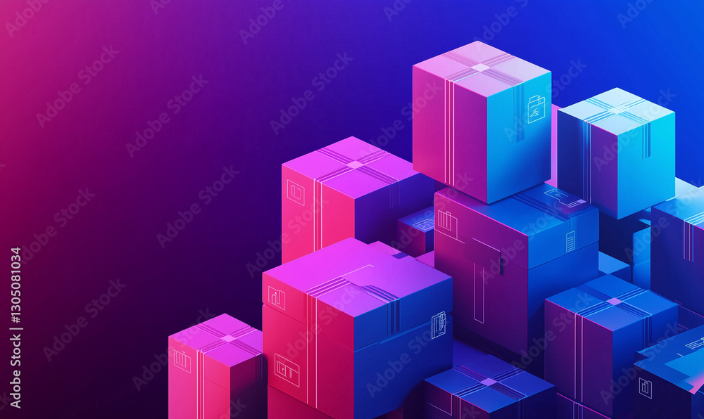Poster colorful stacked boxes with a gradient background, creating a modern and vibrant storage or delivery