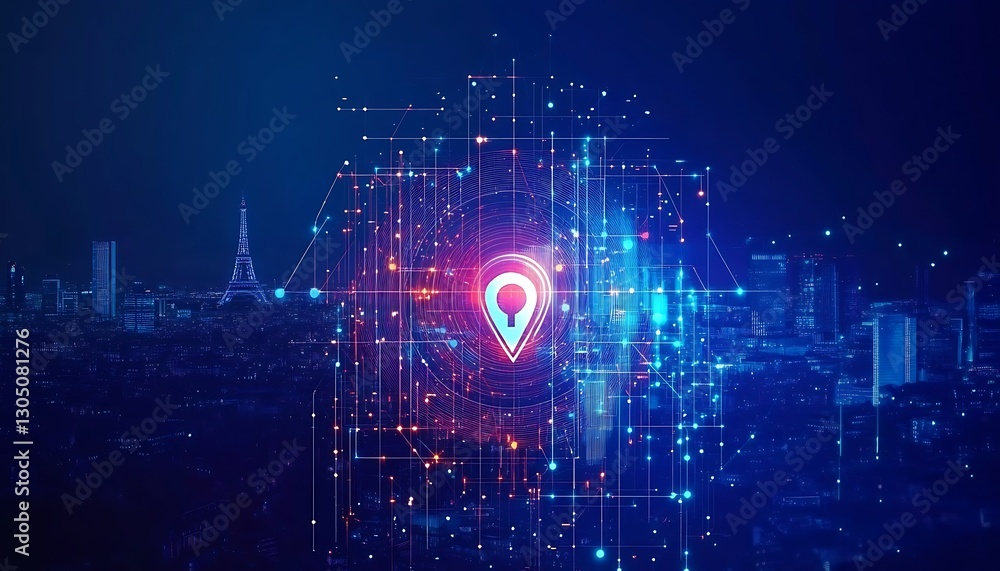 Poster cybersecurity innovation with geometric shapes and digital network technology in abstract background
