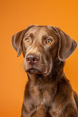 Fototapeta premium Chesapeake Bay Retriever dog on minimalistic colorful background with Copy Space. Perfect for banners, veterinary ads, pet food promotions, and minimalist designs.