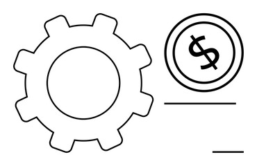 Gear and dollar coin suggesting economic mechanisms, productivity. Ideal for business, finance, automation, economy, investment, planning teamwork. Simple neat flat simple metaphor