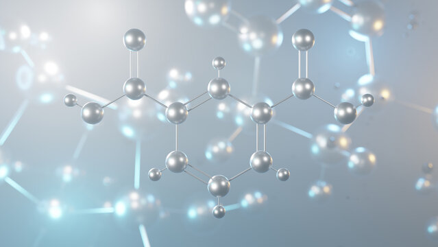 isophthalic acid molecular structure, 3d model molecule, isomer structural chemical formula view from a microscope