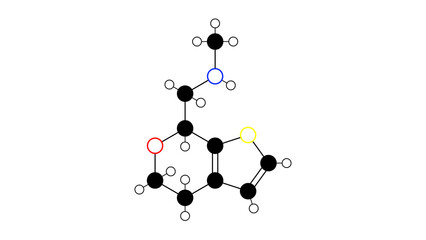 ulotaront molecule, structural chemical formula, ball-and-stick model, isolated image antipsychotic