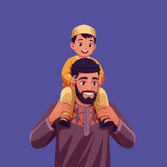 Father Carrying Son on Shoulders Expressing Joyful Fatherhood Moment