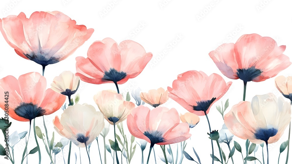 Poster a charming watercolor set featuring abstract floral elements each flower painted with expressive bru