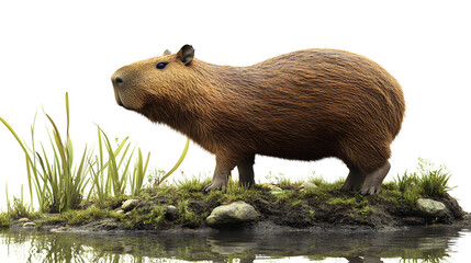 
Capybara standing near a jungle river, world&rsquo;s largest rodent