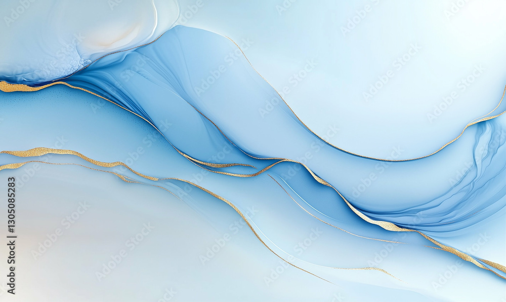 Poster abstract waves with flowing pattern and abstract design. blue abstract waves with gold lines. abstra