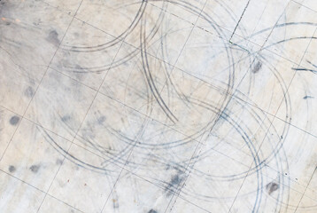 Imprints of tires from the sharp braking of car