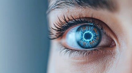 Cybernetic Eye Implant with Glowing Neural Effects in Close-up