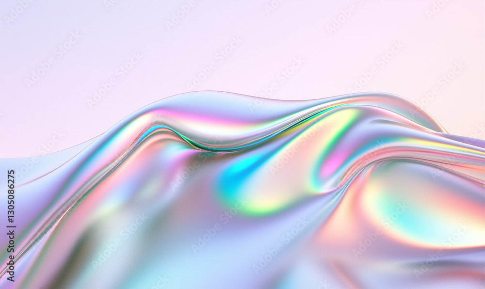 Poster abstract smooth fabric texture with shiny holographic background. iridescent cloth with gradient col
