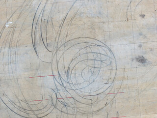 Imprints of tires from the sharp braking of car