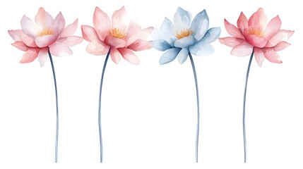 Naklejka premium Stunning Watercolor Florals Delicate Hand Painted Botanical Featuring Soft Brushstrokes and Expression in a Clean Minimalist Style