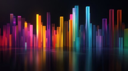 Abstract colorful city skyline reflection digital art