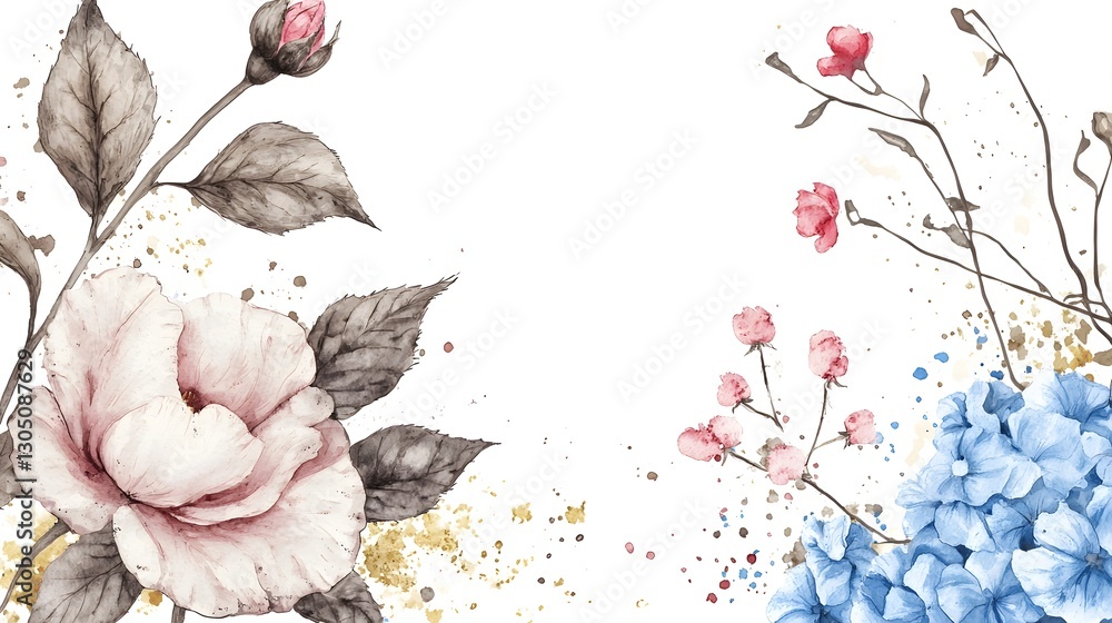 Poster Mesmerizing watercolor botanical collection featuring soft delicate floral patterns and abstract blooms  Painted with intricate details and blended hues