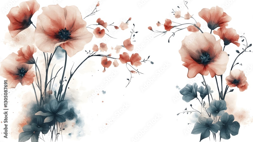 Poster a mesmerizing watercolor botanical collection featuring soft floral patterns and abstract blooms pai
