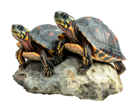 Turtles on a rock nature wildlife isolated on transparent background png
