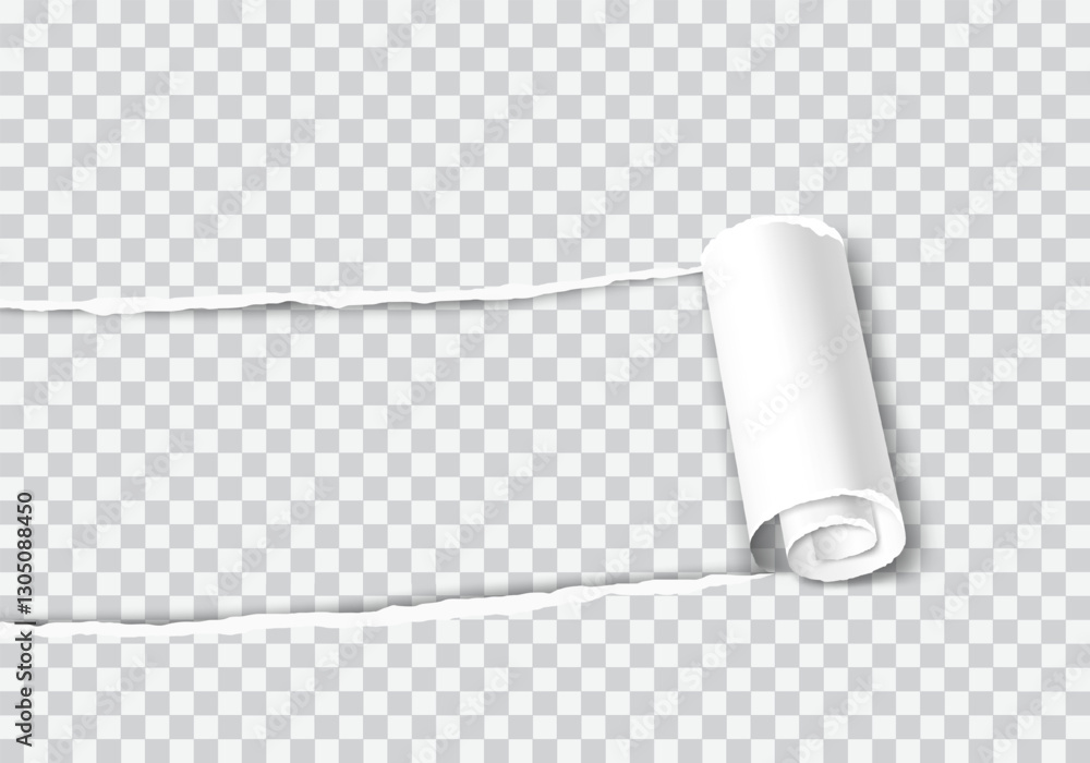 Fototapete realistic vector of a torn hole with a rolled edge. ripped paper with a curled fragment. template fr