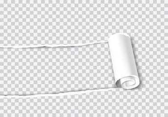 Realistic vector of a torn hole with a rolled edge. Ripped paper with a curled fragment. Template frame for text. Paper mockup.