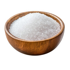 Wooden bowl of granulated sugar isolated on transparent background.