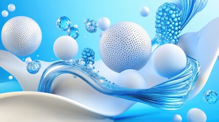 A futuristic dark blue and white 3D sphere pattern, floating with soft lighting effects.