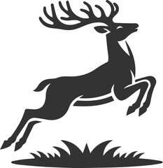 Deer taking off into a high jump, legs fully bent animal silhouette vector