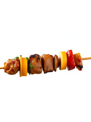 meat and vegetable kebab skewer isolated on a transparent background,