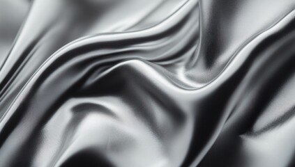 Obraz premium Abstract close-up view of draped metallic silver fabric.