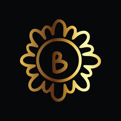 Golden letter B monogram in floral badge style in black background luxury emblem design