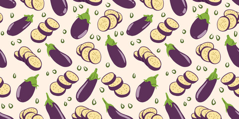 Purple Flat Eggplants Vector Seamless Pattern