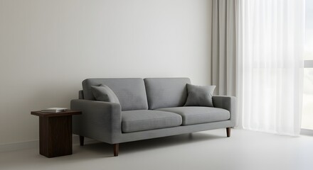 Cozy Gray Sofa in Minimalist Living Room with Soft Natural Light