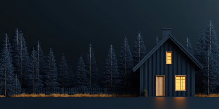 Cozy Cabin Retreat: A tranquil cabin nestled amidst a serene forest, emanating a warm, inviting glow from within, is an ode to simplicity and peace. The house suggests rest and serenity.