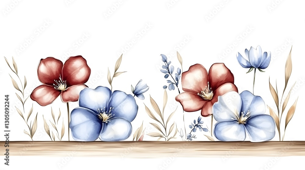 Poster A sophisticated and collection of watercolor flowers rendered in soft and vibrant tones with a mix of abstract and botanical elements creating a visually captivating floral composition