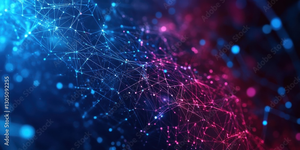 Aufkleber abstract digital background with blue and pink network connections and dots in a futuristic theme fo