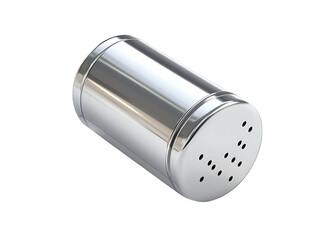 Stainless steel salt shaker isolated on black background