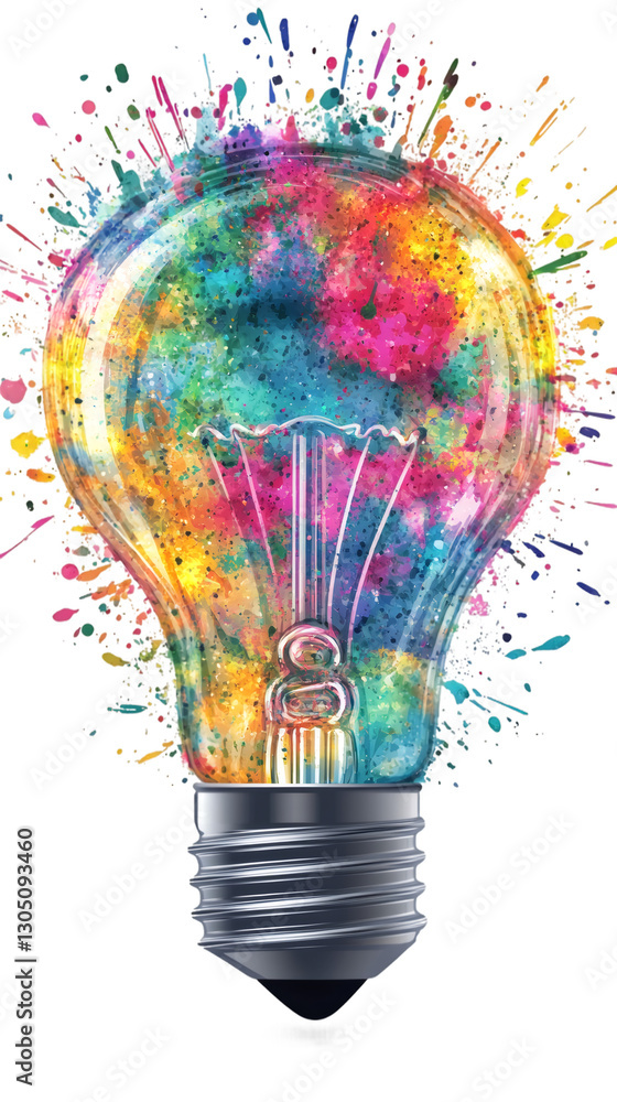 Aufkleber colorful paint exploding from broken light bulb, signaling creative spark against transparent backdr